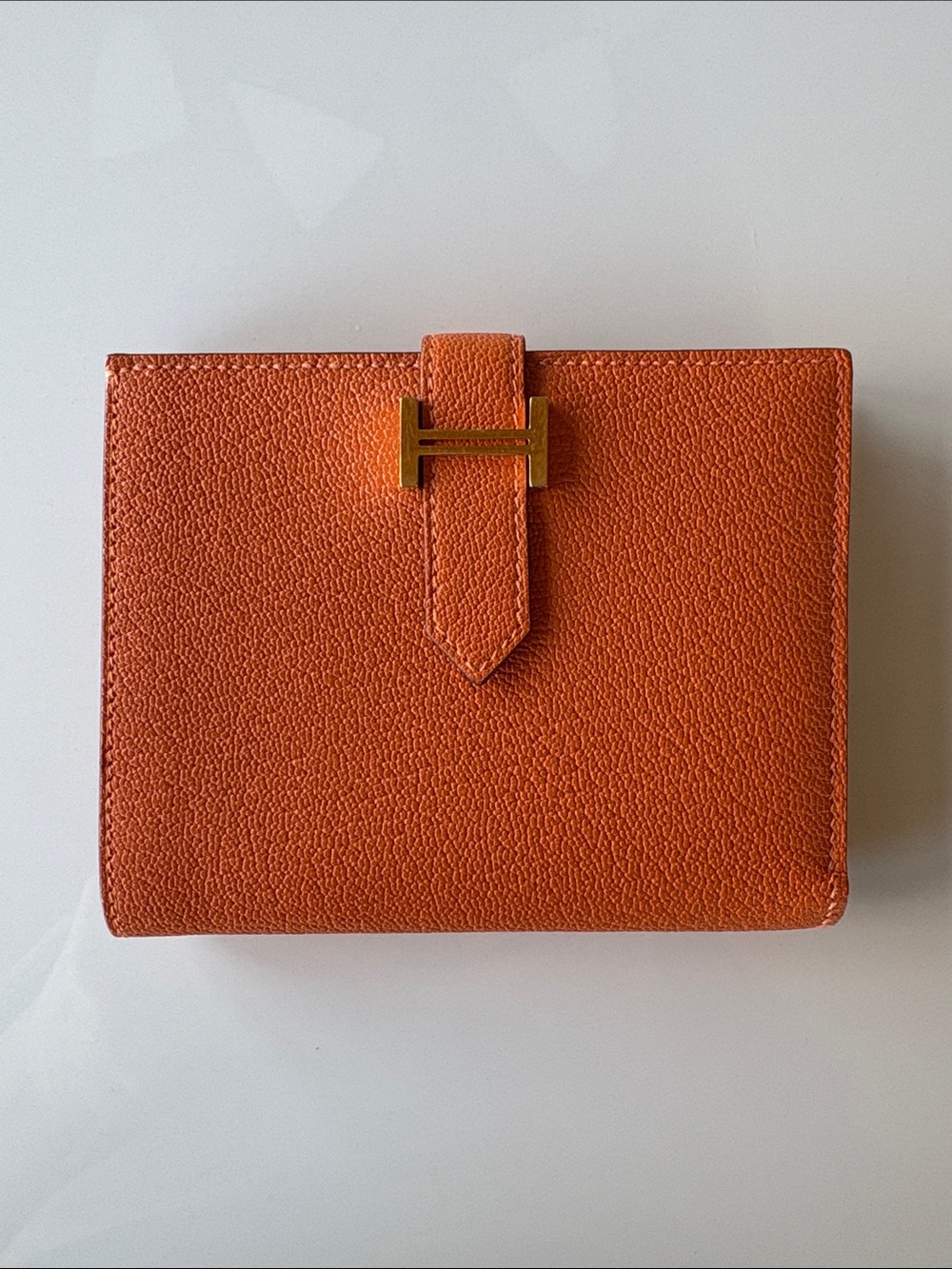 Hermes Orange Leather Women's Wallet with Gold Hinge Closure